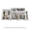 A 3d rendering of a 1 bedroom second level apartment